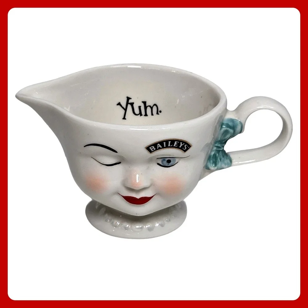 Baileys Irish Creamer Pitcher 1996 Limited Edition Ceramic Winking Face Yum Whit
